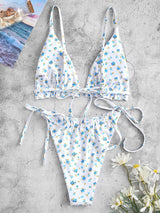 Bañador Bikini Light Blue de Tiro Ajustable Estampado