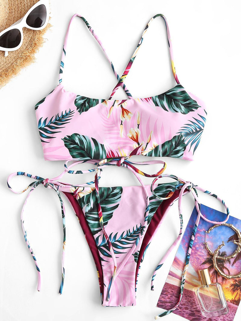 Bañador Bikini Light Pink Con Tiros Cruzados Reversible