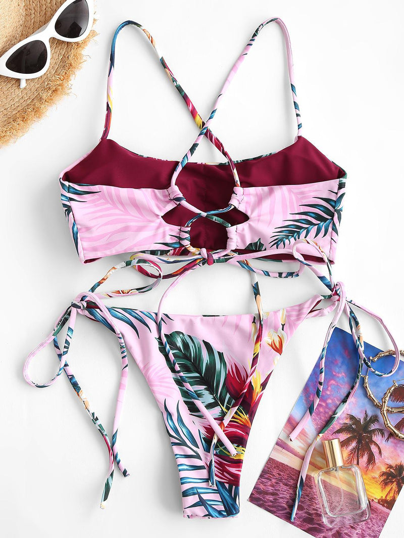 Bañador Bikini Light Pink Con Tiros Cruzados Reversible