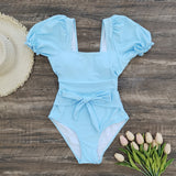 Bañador Entero Liso Baby Blue Con Mangas Cortas